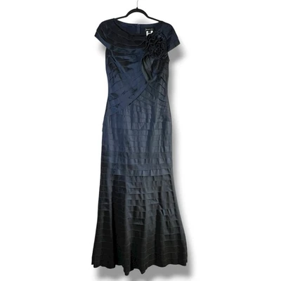Tadashi Shoji Womens Sz 4 Blue Taffeta Rosette Shutter Pleat Gown Party Dress - Image 1 of 4