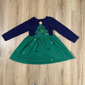 Mini Boden Festive Big Applique Dress-Green/ Navy Christmas Tree Girls Size 4-5Y - Picture 1 of 5
