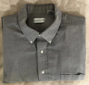 Van Heusen Short Sleeve Button Up Shirt Gray Cotton Blend Size XL 17 1/2-18 - Picture 1 of 4