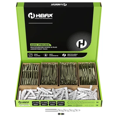 Set Di 320 Tasselli Da Parete E Viti in Scatola Ecologica, Punta Da Trapano Da 6 - Immagine 1 di 4