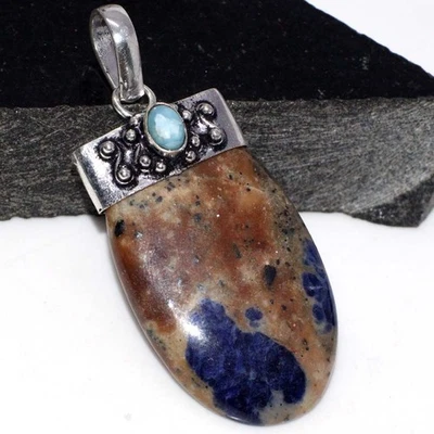 Colgante de piedras preciosas enchapadas en plata 925 Larimar de sodalita 2,1" JW Foto 1 de 3