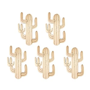  5pcs Wooden Painting Slices Cactus Shaped Embellishments DIY Decorations Wood - Picture 1 of 12