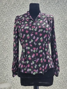 Vintage 30er /40er Jahre Print Bluse Top Shirt original floral tailliert - Bild 1 von 14