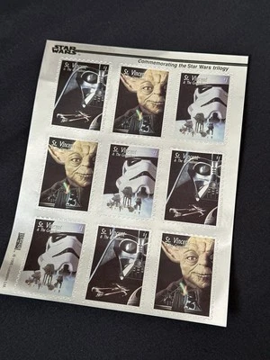 Estampillas originales de la trilogía de la Guerra de las Galaxias / San Vicente y las Granadinas / 1997 /1 hoja Foto 1 de 2