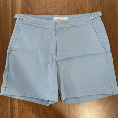 Pantalones Cortos Orlebar Marrón Bulldog Sarga Algodón 30 - Azul Claro - Nuevos sin Etiquetas Foto 1 de 4