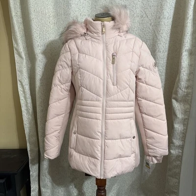 Michael Kors Pink Hooded Jacket Faux Fur Trim, NWT, Size Medium - Image 1 of 4