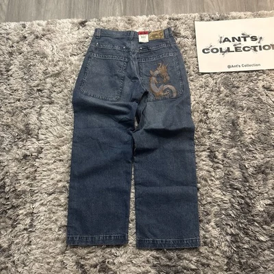 Novo com etiquetas Vintage Anos 00 Jnco Jeans Azul Bolso Tribal Dragon Y2K Masculino Tamanho 34x32 - Imagem 1 de 4