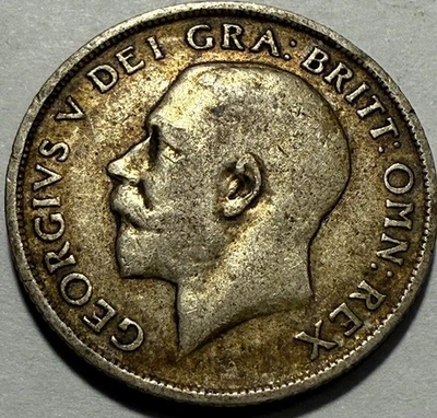 GREAT BRITAIN George V WW I - Silver Shilling  - 1914 - Km-816 - FREE USA S&H! - Image 1 of 2
