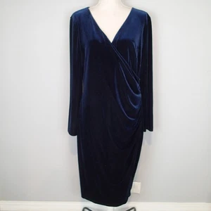 Ralph Lauren Kleid 16 Samt Surplice Rüschen Lang Slv Urlaub Navy Blau Faux Wra - Bild 1 von 20