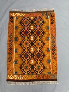 Vintage Afghan Kilim Rug 2'4 x 4'5 – Handwoven Tribal Flat Weave Wool Carpet - Picture 1 of 11