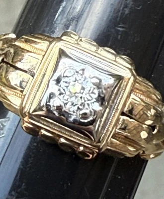 Antique 14k Gold OLD EUROPEAN CUT .35 Ct Solitaire VS1 F Color DIAMOND MENS RING - Image 1 of 4