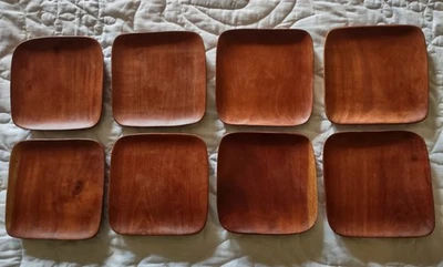"8 platos cuadrados de madera de acacia de 6"" - Vajilla rústica para aperitivo/ensalada/postre" Foto 1 de 2