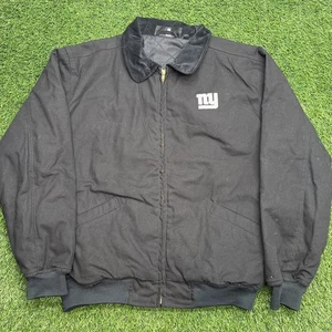 New York Giants Canvas Bomber Jacket Mens Large L Black Corduroy Collar NFL - Picture 1 of 6
