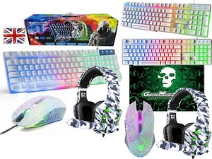 LexonElec UK Layout 4-in-1 Gaming Keyboard and Mouse Sets Rainbow Backlit Usb Ga - Picture 1 of 9
