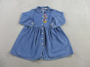 VINTAGE Disney Dress Girls 8/10 Blue Denim Embroidered Characters Button Front - Picture 1 of 8