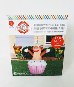NEW, Airblown Inflatable 3.5ft Happy Birthday Cupcake with Monkey - Imagen 1 de 2