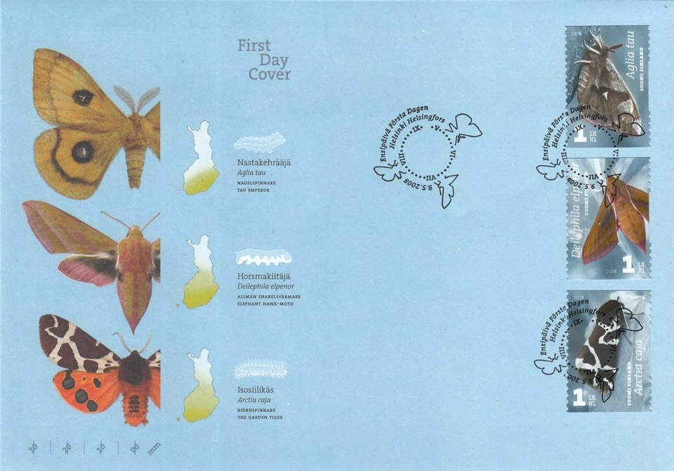 Finland Moths Butterfly Aglia Tau Arctia Caja Finland Mint FDC 2008  - Image 1 of 1