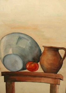 Antique watercolor painting still life composition - Picture 1 of 12