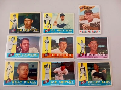Lote de 9 1960 Topps SF. Gigantes de béisbol vintage Felipe Alou, Eddie Fisher Foto 1 de 4