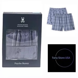 Psycho Bunny Men's Woven Boxers Shorts Pack Of 2 Classic Fit Cotton Underwear - Picture 1 of 6