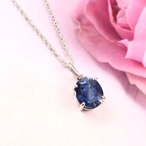 A Un + Naturale Ceylon Zaffiro Blu 925 Pendente Argento Anniversario - Foto 1 di 7