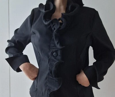 Blusa Formal Samuel Dong Negra Alambre Volantes Botón Chaqueta Ligera XL Foto 1 de 4