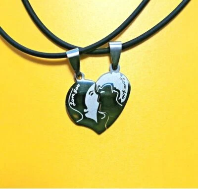 Doppia Collana Ciondolo Acciaio Cuore spezzato Uomo Donna S. Valentino Fidanzati - Immagine 1 di 3