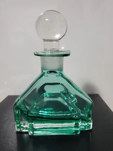 VINTAGE MURANO GLASS MINT GREEN TRIANGLE PERFUME BOTTLE WITH STOPPER 5" TALL - Picture 1 of 10