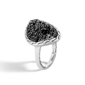 JOHN HARDY Classic Chain Black Sapphire & Spinel Ring in Sterling Silver Size 7 - Picture 1 of 3