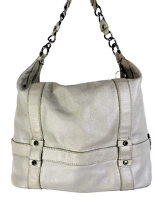 KENNETH COLE REACTION Pebbled Silver Leather Satchel Hobo Shoulder Bag Zip Close - Picture 1 of 19