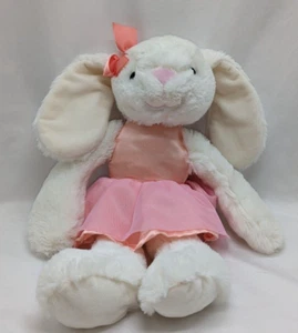 Kellytoy White Soft Bunny Rabbit With Pink Dress Pink Bow Rattles Ears Crinkle - Picture 1 of 4