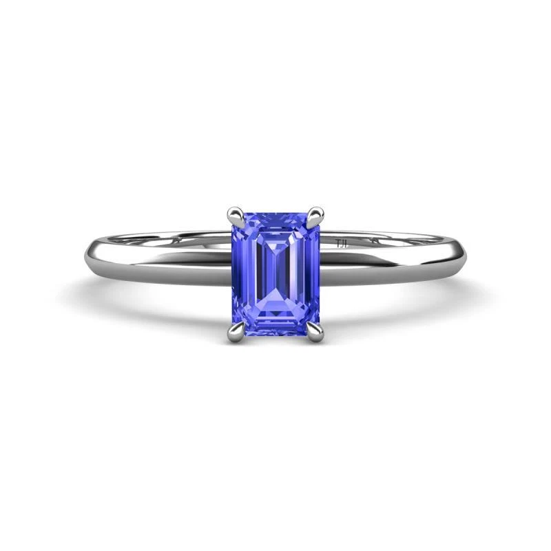 Emerald Cut Tanzanite Knife Edge 4 Prong Solitaire Ring 14K Gold JP:313526 - Image 1 of 1