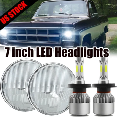 Pair 7"inch Round LED Headlights DRL High Low Beam For GMC C15/C25 C35 1975-1978 - Изображение 1 из 4