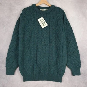 Aran Crafts Fisherman Sweater Womens Large Green Cable Knit Crewneck Chunky Wool - Picture 1 of 16