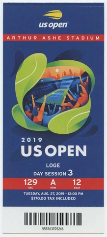 8/27 2019 US Open Tennis Loge FULL TICKET Bianca Andreescu Serena Williams Day 3 Cover