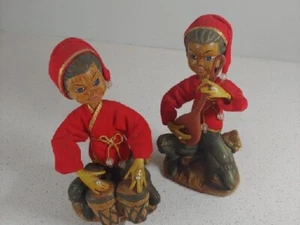 1960s MCM Elves Pixies Musicians Set Of 2 vinatge christmas Hong Kong - Picture 1 of 14
