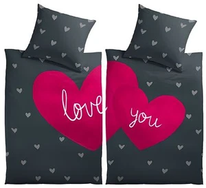 Bettwäsche 135 x 200 Set Herzen Love You Motiv Pink Schwarz 4 teilig - Bild 1 von 5