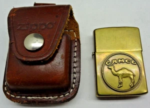 VTG 1932-1992 Zippo Solid Brass Lighter JOE CAMEL CIGARETTES w/ Leather Holster - Picture 1 of 9
