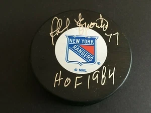 PHIL ESPOSITO AUTOGRAPHED NEW YORK RANGER PUCK W/ "HOF1984" INSCR. J.S.A. AUTH - Picture 1 of 6