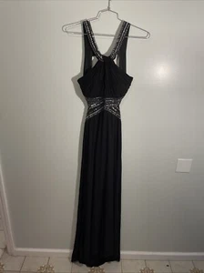 betsy and adam Cocktail Party Elegant Black Beaded Sexy Dress Size 14 - Picture 1 of 5