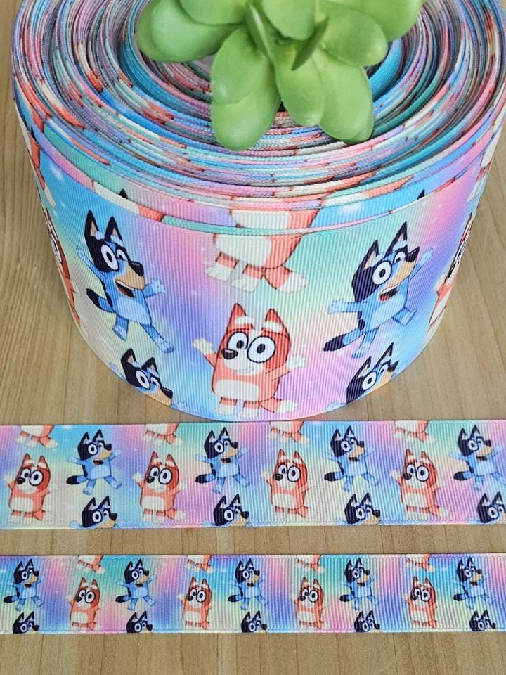7/8, 1, 1.5 & 3" (1 YD) Blue Dog Grosgrain Ribbon Character Ribbon Bluey - Image 1 of 1