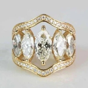 4Ct Marquise Cut Real Moissanite Women Eternity Wedding Band Yellow Gold Plated - Picture 1 of 8