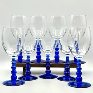 Libbey Metropolis Cobalt Blue Wine Glasses Bubble Stem W/Clear Bell set of 9 - Picture 1 of 5