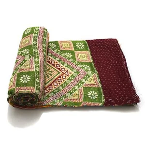 Vintage Kantha Quilt Indian Handmade Cotton Bedspread Sashiko Throw Blanket - Picture 1 of 6