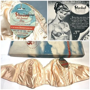 ✨NOS! 1950s VTG STARDUST Nude Strapless Bullet Bra USA Womens 32A 32B 34A 34B✨ - Picture 1 of 7