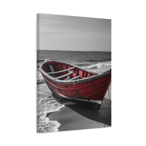 Red Rowboat Canvas Print – Coastal Wall Art, Maritime Decor, Beach Scene Photo - Picture 1 of 60