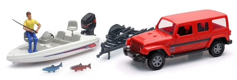 NEWRAY, JEEP con rimorchio e barca, 1/18,  NEW37186 - Immagine 1 di 1