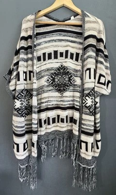 Roxy Southwest Open Front Western Cardigan Shrug Tunic Fringe Women’s  Medium - Image 1 of 4