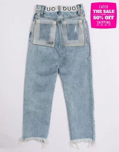 UVP 115€ DUO LONDON Kinder Deconstructed Jeans 8Y Distressed Transparent Taschen - Bild 1 von 6