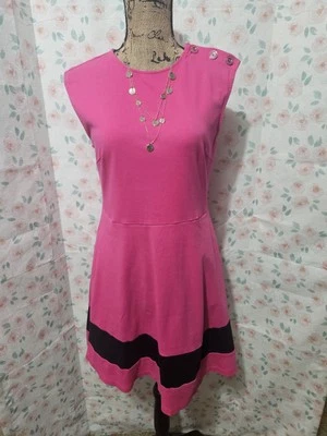 NY&CO, WOMEN'S HOT PINK/BLACK COTTON SLEEVELESS A-LINE DRESS W/PKTS, SIZE M - Image 1 of 4